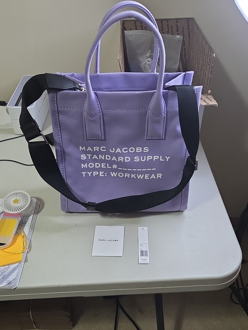 Marc Jacobs Lavender Canvas Tote with Black Strap
